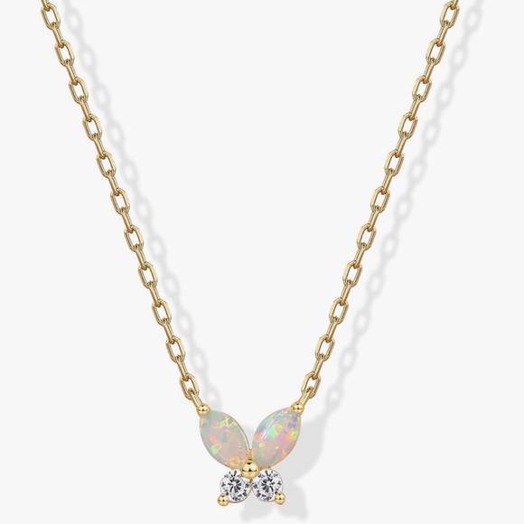 NEW 14K Gold Plated Opal Small Butterfly Pendant Necklaces